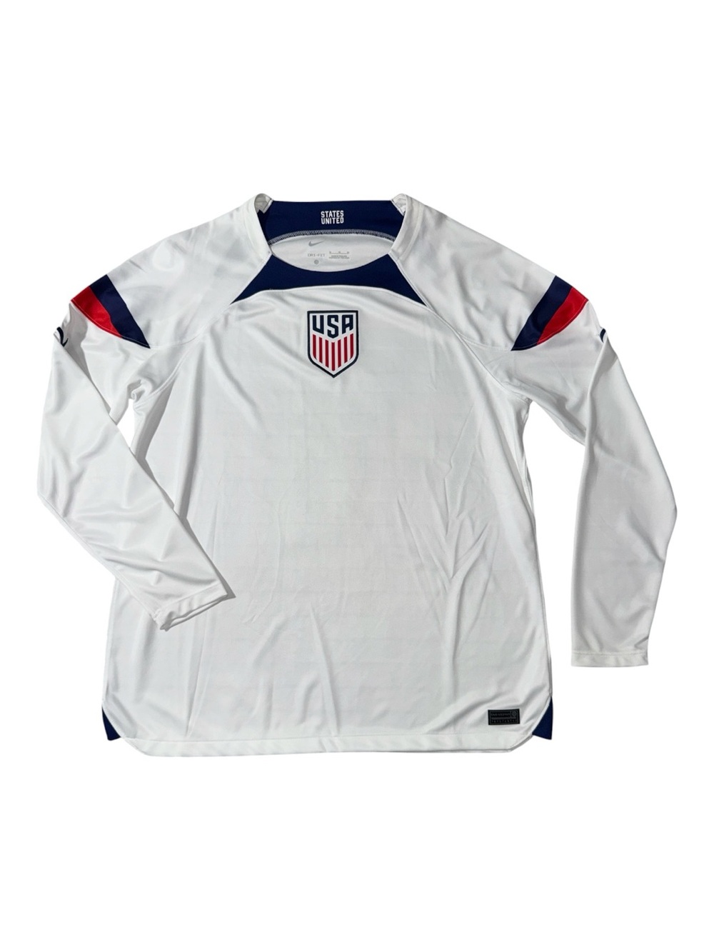 Nike mens XL white 22/23 white USA stadium home long sleeve soccer jersey EUC